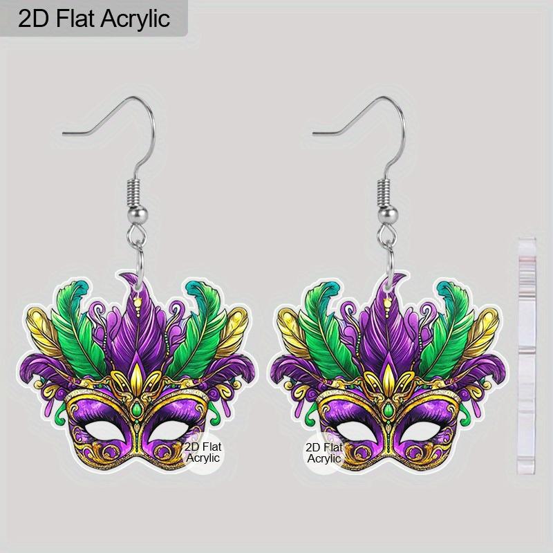 

2D Маска для карнавала Марди Гра, фестивальная, с узором, серьги-подвески, бижутерия для ушей, для повседневных нарядов, аксессуары для вечеринок, идеальный подарок для семьи/друзей