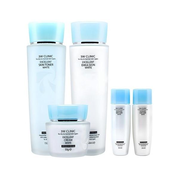 

3W Clinic Excellent White Набор для ухода за кожей (Тонер 150 мл + Эмульсия 150 мл + Крем 50 г + 2 шт.)