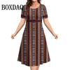 Damen Sommerkleid Retro Ethnisch Rundhalsausschnitt Kurzarm Geblümt 3D Gedruckt Locker Übergröße Damenkleider Vestidos Modekleidung