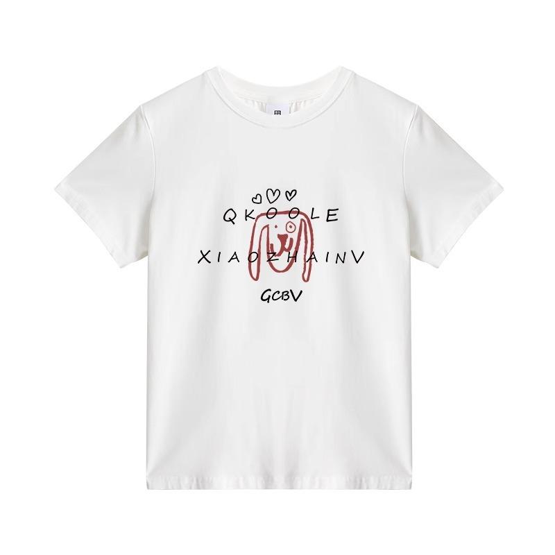 Cotton short-sleeved T-shirt American retro hand-painted graffiti print letter front shoulder crew neck slim-fit top summer new S белый