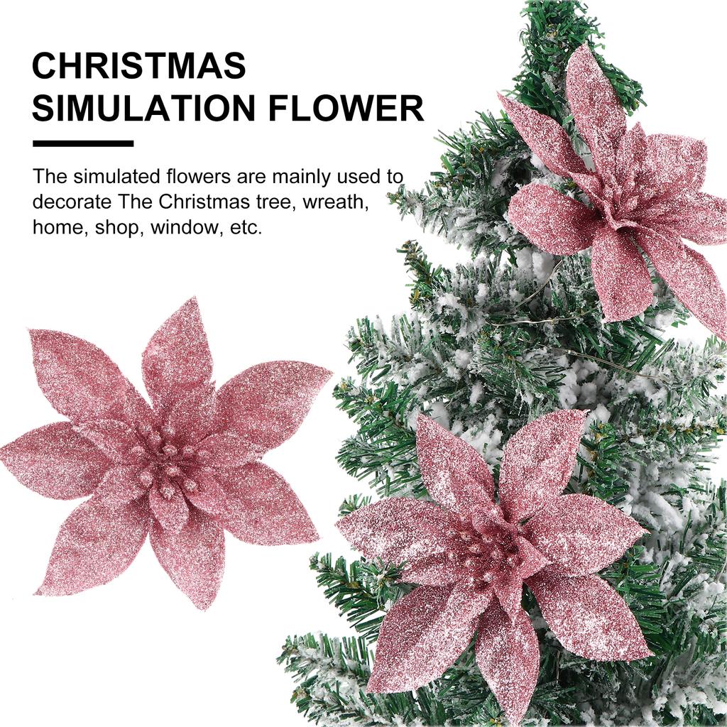9pcs Christmas Flower Decoration Artificial Xmas Tree Ornament Festive Party Decor Home Office Bar Holiday Event Simulation