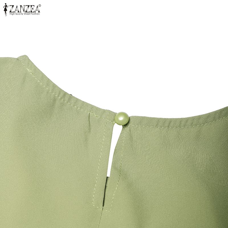 ZANZEA Women Daily Casual Round Neck Solid Color Short Sleeve Dress