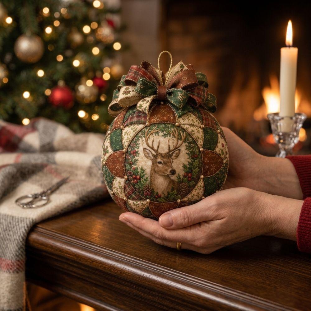 with Bow DIY Patchwork Christmas Ball Kit Handmade Vintage Fabric Xmas Ball Kit  Window Display
