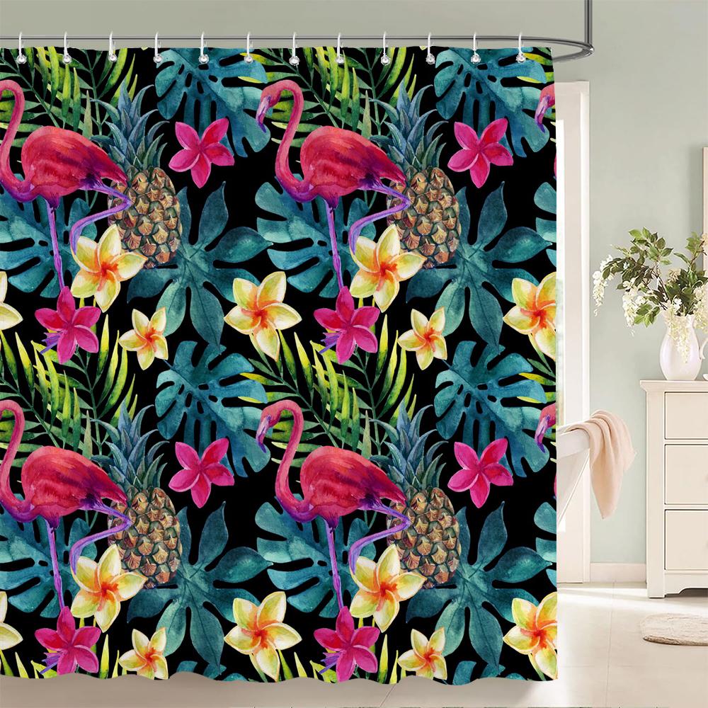 3D Flamingo Print Shower Curtain Set With Hooks Nordic Style Pink Birds Flower leaves Waterproof Fabric Home Bathroom Curtains
