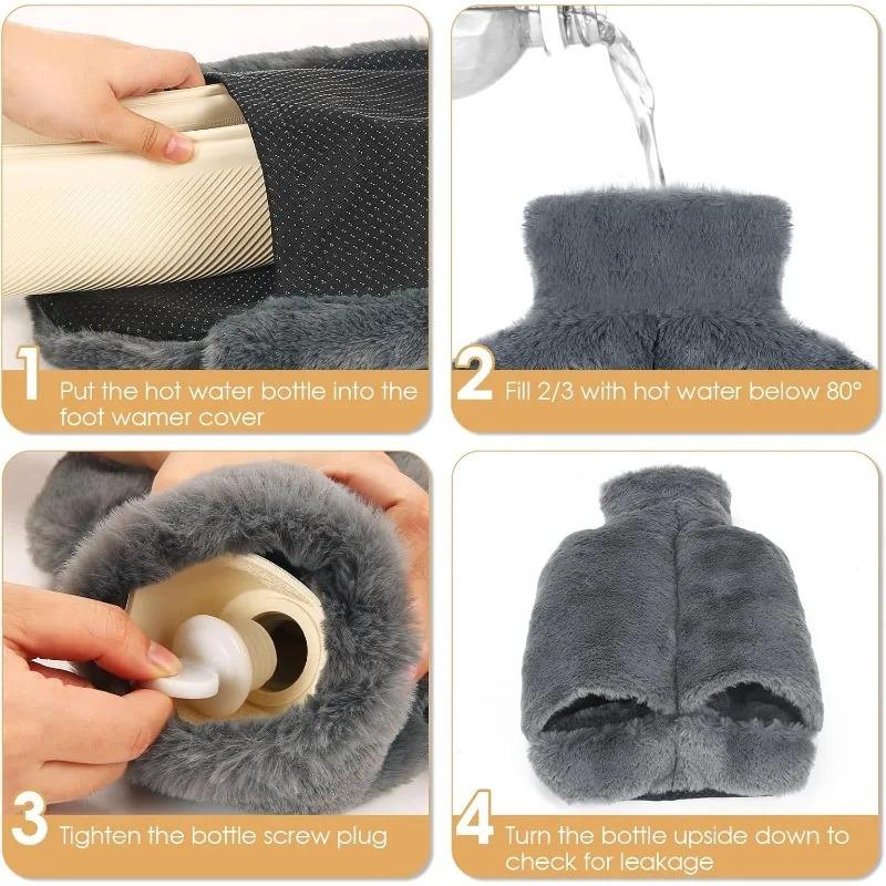 2L Large Leakproof Hot Water Bottle Foot Warmer Without Electricity Super Soft Cozy Thick Heating Pads for Winter Warmth