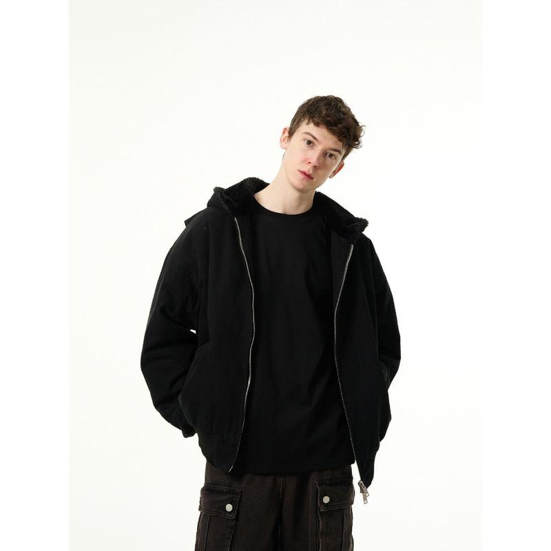 Madwitch Retro Cleanfit Winter Fleece-Lined Thickened Jacket Men's Workwear Washed Cotton Jacket