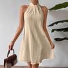 Summer Sleeve White Loose Dress Fashion Women's Hanging Neck Pleated Dress Party Casual Elegant Sweet A-line Short Dress Holiday Clothing