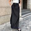 Black cotton silk long dress women's spring split fork high waist temperament commuting drape European and American skirt