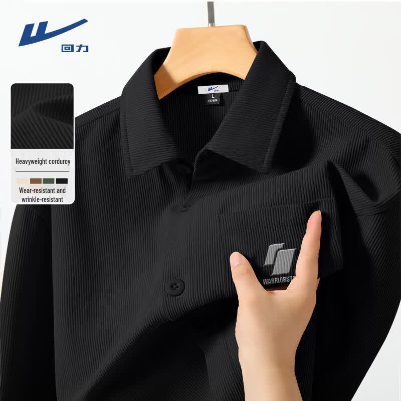 Warrior Corduroy Lapel Retro Cardigan Shirt 4XL чёрный