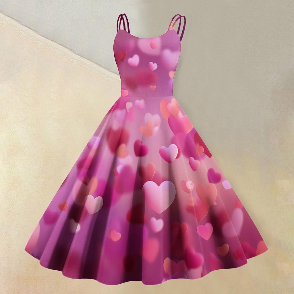 Women's Valentine's Day Love Heart Print Sexy Off Shoulder Vintage Dress