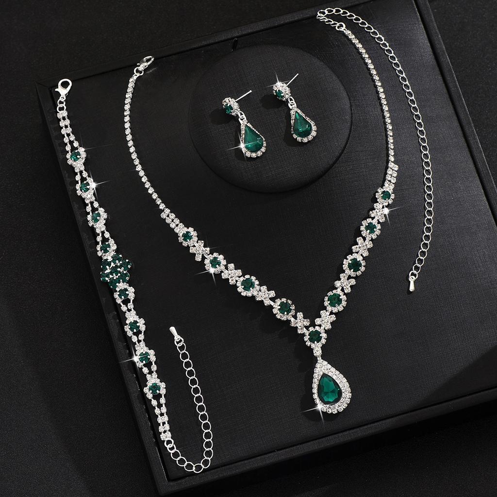Women's Jewelry Set High-end Crystal Gemstone Women's Water Drop Necklace Stud Earrings Bracelet