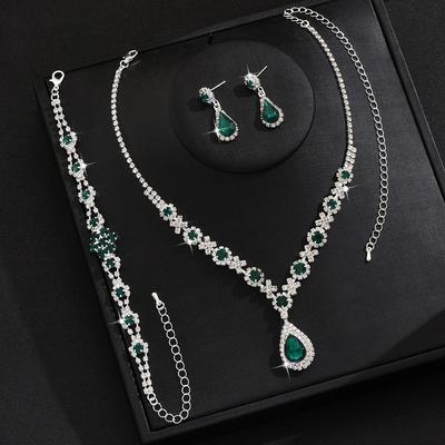 2026 Dames Sieradenset High-end Kristal Edelsteen Dames Waterdruppel Ketting Oorbellen Armband