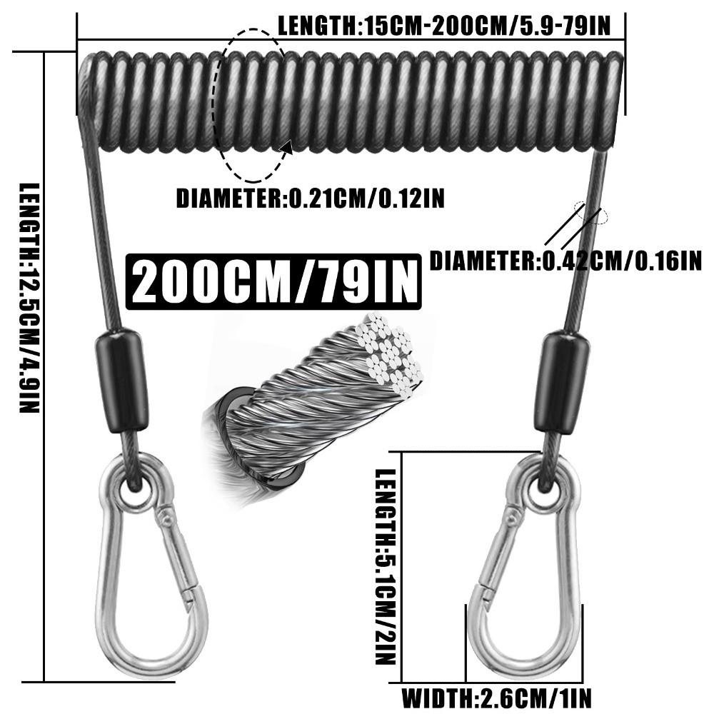 1.5-3M Safety Rope Stainless Steel Gear Tether Gear Protection Fishing Lanyard  Outdoor Activities