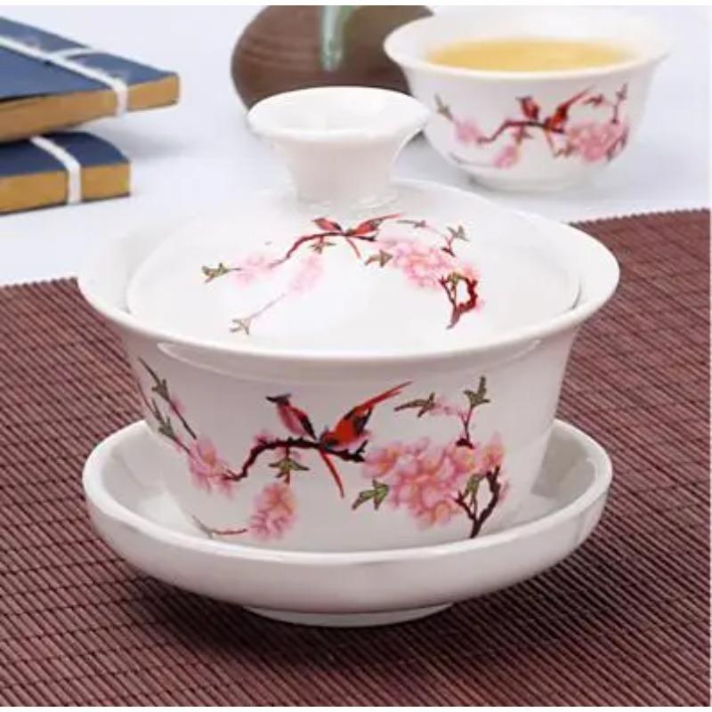 Chinese Hand Painted Kungfu Tea Set, Tureen Dehua, White Porcelain, Gaiwan, Pot Set for Travel, Fast Cup, High Quality