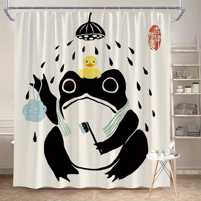 

Cute Cartoon Frog Shower Curtain - Fun Animal Design With Yellow Duck, 70X70 Inches, Polyester, Includes Hooks, Machine Washable W60H190(CM)-1 Pcs