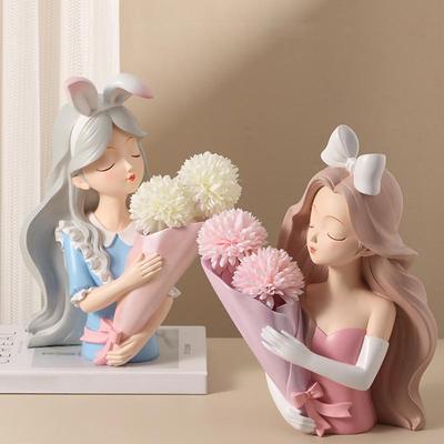 Vase à Fleurs Artificielles Décoratif Moderne Sculptures de Filles Ornements Intérieurs Maison Résine Vase de Bureau Ménager