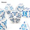 7 Pcs Blue White Metal Dice Solid Metal Polyhedral Dice Set Suitable For Role-Playing Dice PropBoard Game Gift