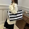 Striped Canvas Casual New Fashion Personalized Large Capacity Commuting Rope Tote Shoulder Bag Women