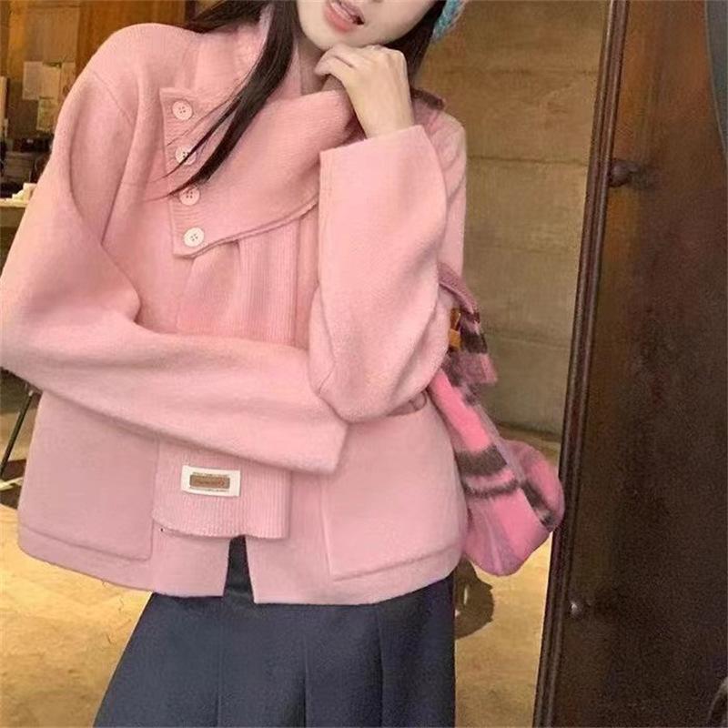 

Шарф Съемный параграф Вязаный кардиган Женский Осенне-зимний дизайн Sense of Pure Desire Ветер свитер Пальто Удобный Универсальный и модный One size розовый