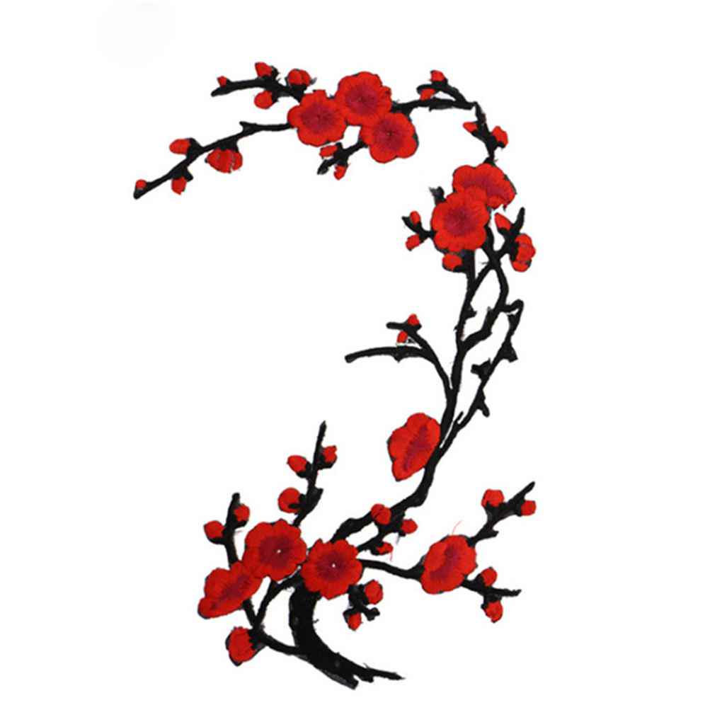 Applique - Plum Blossom Flower Branch Embroidery Patch Motif Iron Sew On Fabric