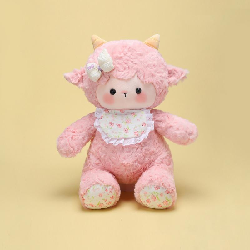 45cm Adorable Lamb Doll Plush Toy Stuffed Bib Animal Cartoon Plushie Pink White Appeasing Birthday Gift