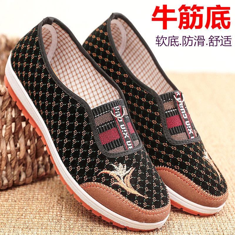 Old ******* Women's Cloth Shoes ****** and Autumn New Embroidered Medium and Old Flat Shoes Non-slip S**t Sole Light and Comfortable Grandma Shoes