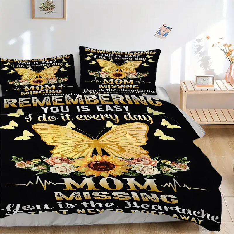 

3PCs Mom Memorial Design Cover Set, Breathable Fabric, Machine Washable (1 Duvet Cover + 2 Pillowcases) (Without Quilt) yy250911170 135x200cm
