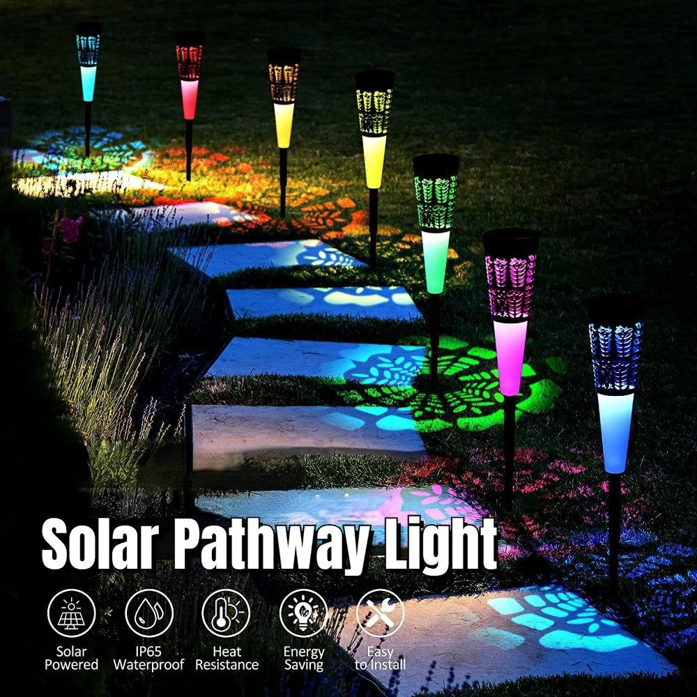 6 buc. Lumină solară de grădină Lampă de gazon IP65 rezistentă la apă Nu necesită cablare Lumină solară cu LED care schimbă culoarea intermitentă