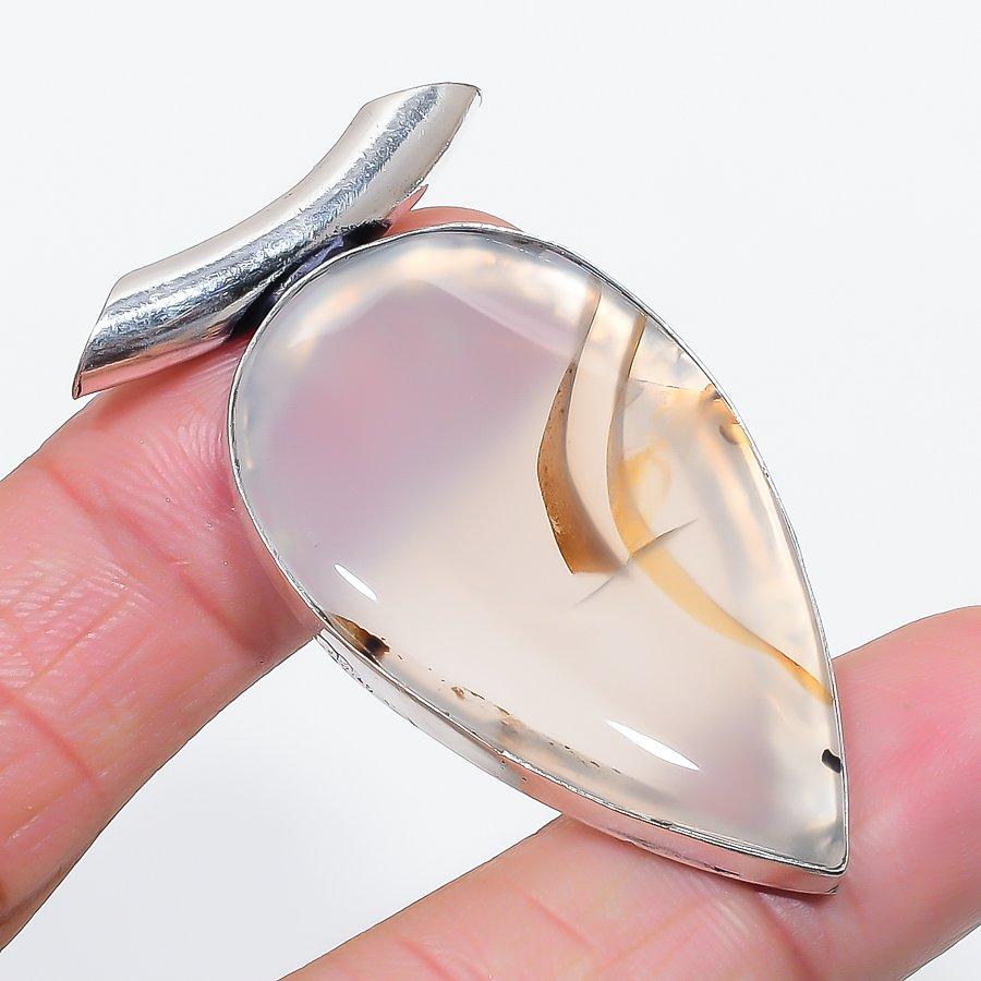 Natural Montana Agate Gemstone 925 Sterling Silver Jewelry Pendant 2.13" o9V02