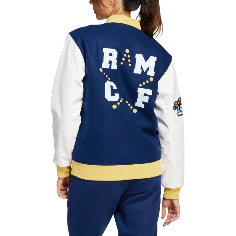 Adidas Originals Real Madrid VRCT Loose Fit Button Front Ribbed Collar Embroidered Crest Long Sleeve Jacket Unisex Team Navy Blue 2 JF2589