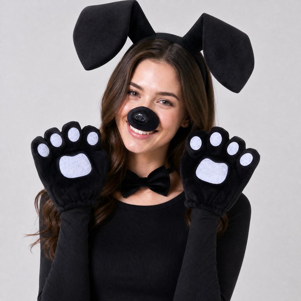 Dog Costume Accessory Set - Headband, Nose, Tie, Tail, Gloves, Skirt