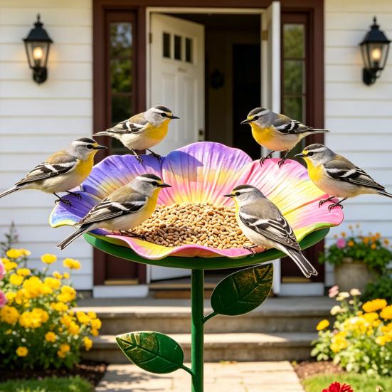 Metall Blume Biene Futterspender Gartenpfahl Vogelbad Bienen Tränke Außen Vogel Futterspender für Bestäuber Hof Rasen Dekoration