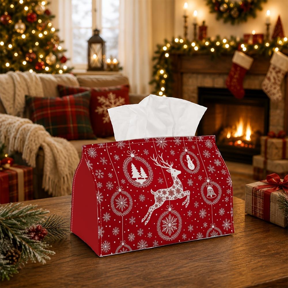 1pc Elegant Classic Holiday Tissue Box | Multi-functional Christmas Napkin Box, Available Suitable for Home, Christmas Car Decoration Reindeer Silhoue