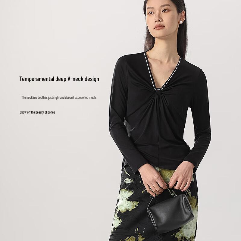 Raphenny Damen Französisches V-Ausschnitt Schlank geschnitten Langarm Strickoberteil