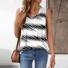 Women Loose Fit V Neck Pleated Striped Sleeveless Tank Top with Casual Relaxed Design for Daily Wear and Outdoor Activities