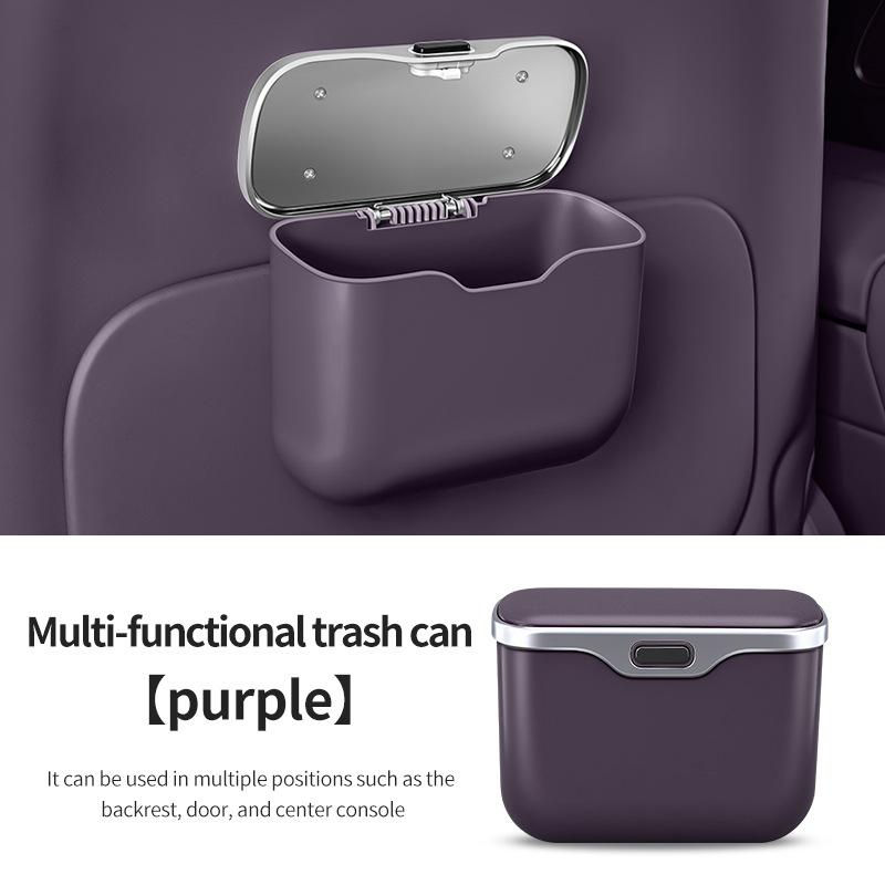 Car Trash Can with Lid, Vehicle Dustbin Garbage Organizer Holder with One Roll Bag, Mini Leakproof Storage Bin for Auto, SUV, Office