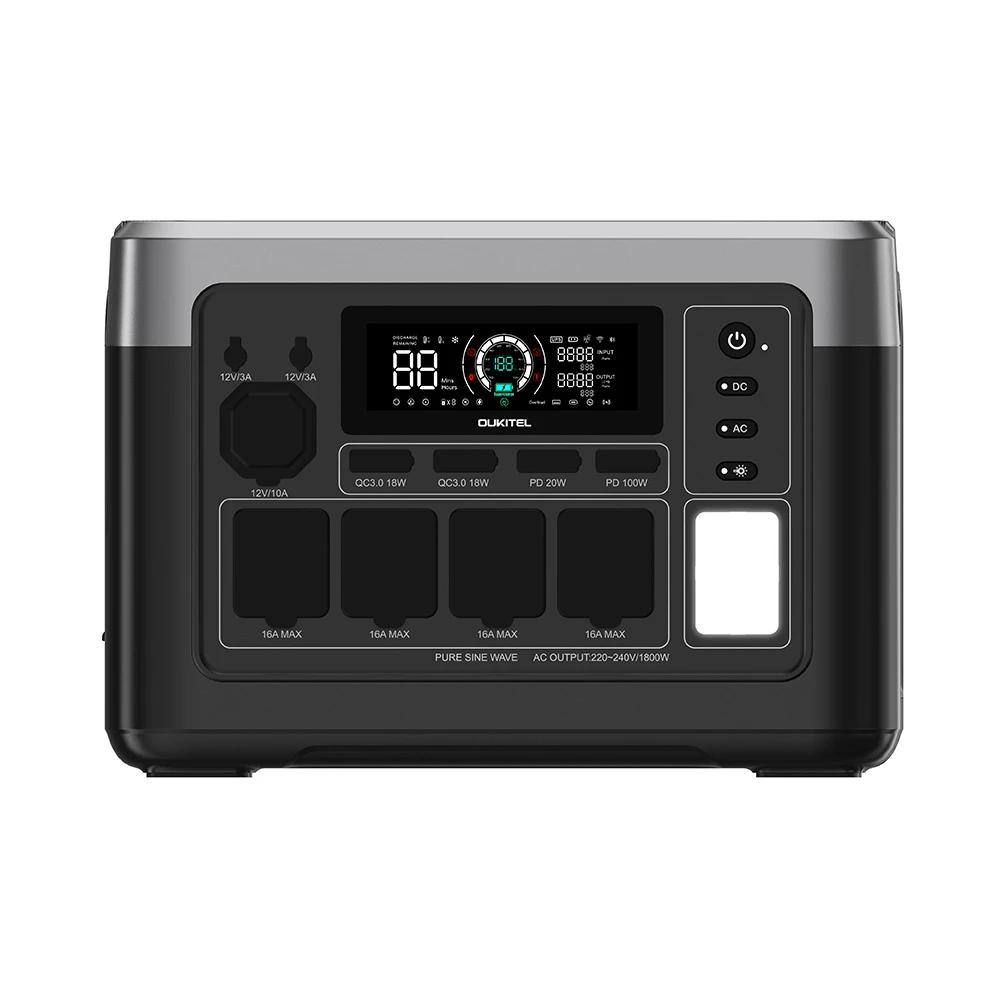 Stazione di alimentazione portatile Oukitel p1500E plus, Potenza nominale 1800W (3600W di Picco), Capacità 1536Wh, Batteria LiFePO4, 4 Prese AC