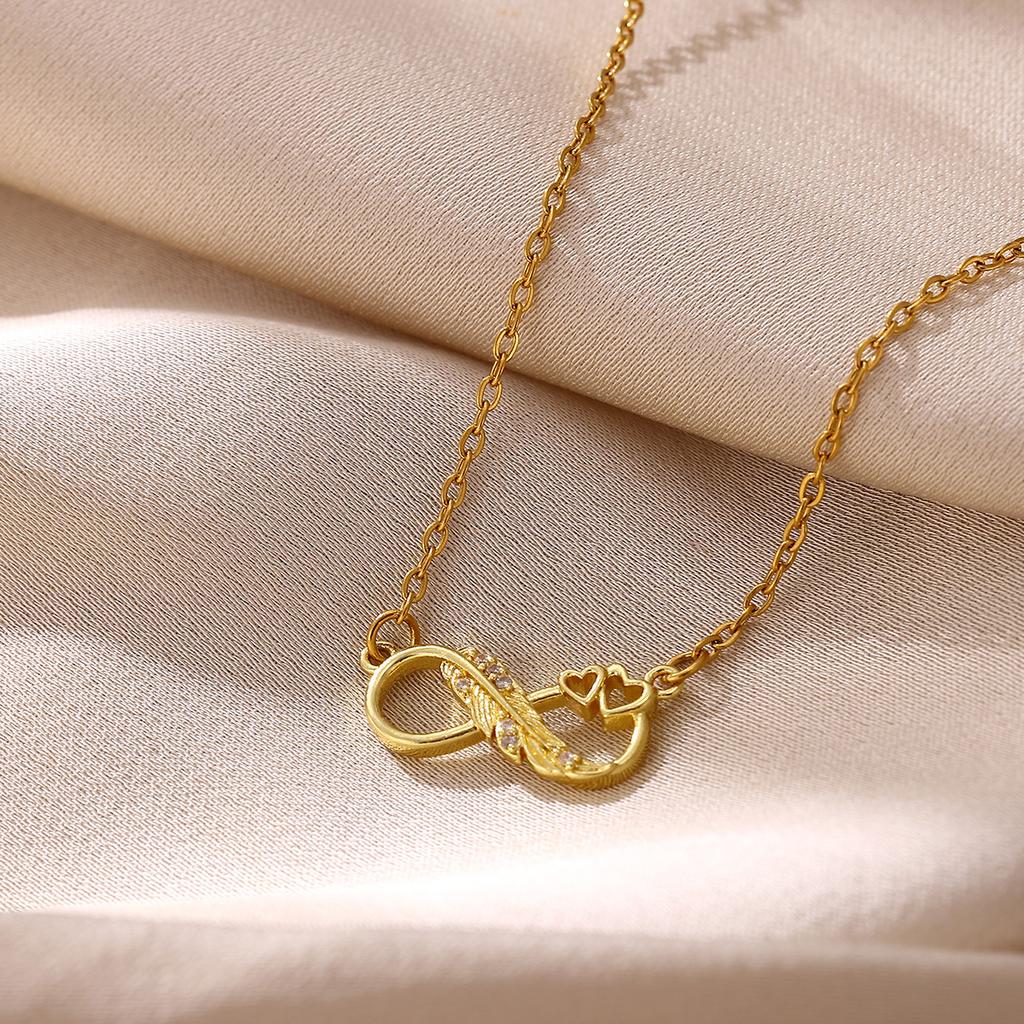 Infinity Heart Gold Color Necklace For Women Elegant Elephant Tree Pendant Rose Flower Stainless Steel Chain Jewelry Birthday