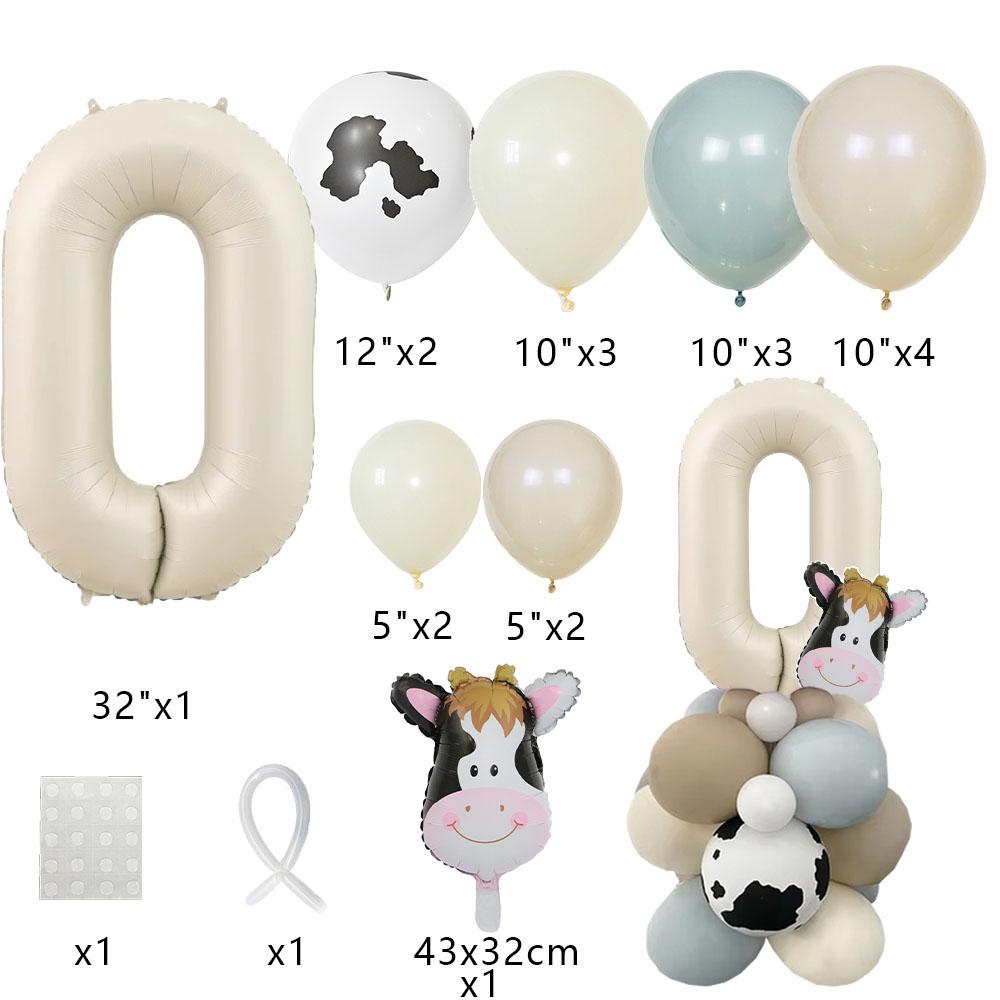 1set Farm Animal Balloons Carton Cow Balloons Vintage Number Balloon for Kids Farmland Animal Birthday Decorations DIY Gifts