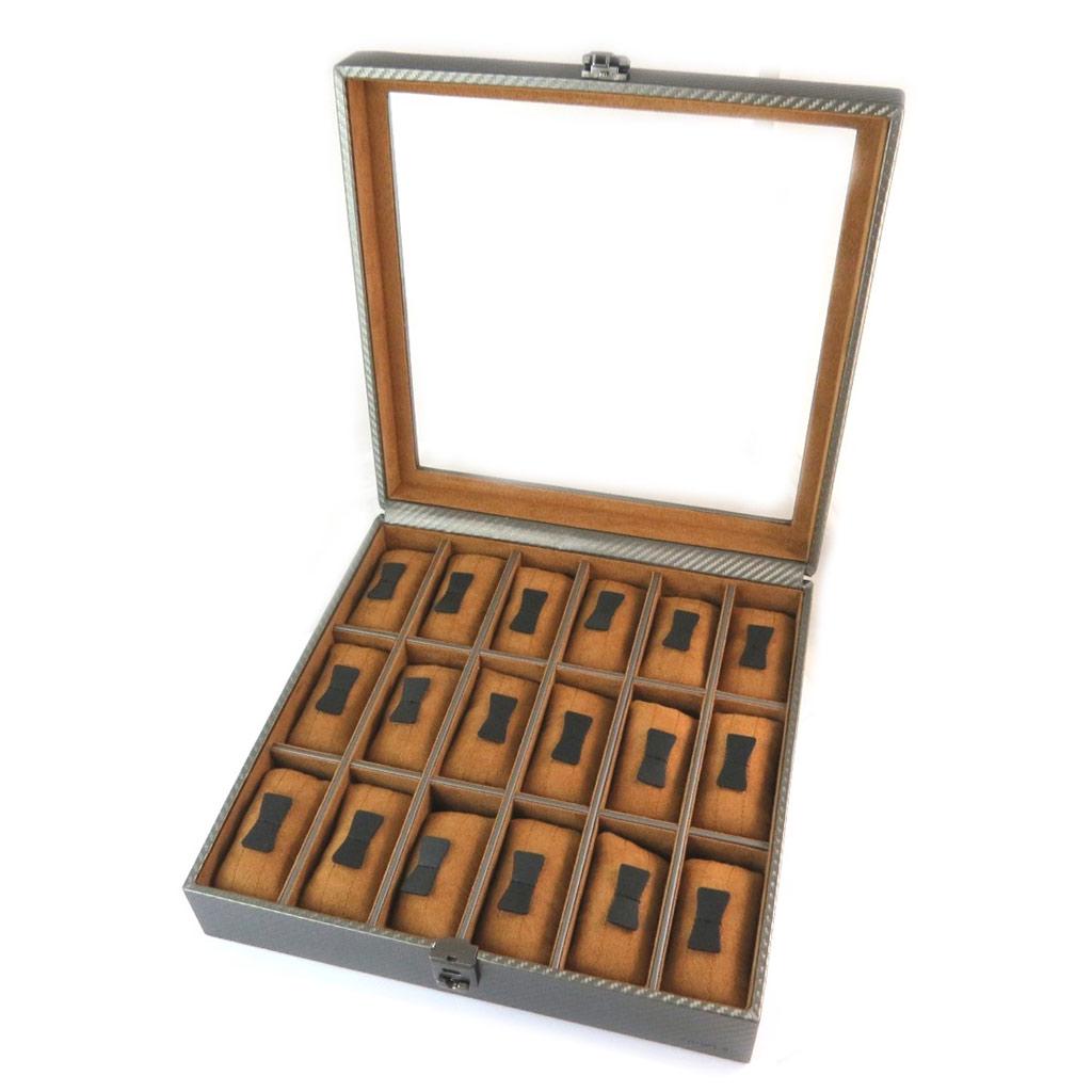 Davidt's [N9387] - 'Graphite Design' Brown-grey Watch Box (18 Watches) - 31. 5x31x8. 5 Cm