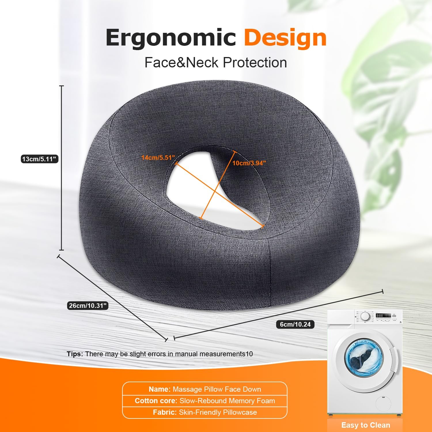 

High-quality Memory Cotton Pillow Prone Face-Down Resting As A Home Massage Headrest or Contoured Post-Eye Surgery Support 26x26x13cm темно-серого