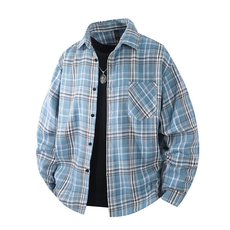 Black White Plaid Shirt Men's Korean Trendy Casual Teen Couple Shirt Handsome Versatile Wool Coat