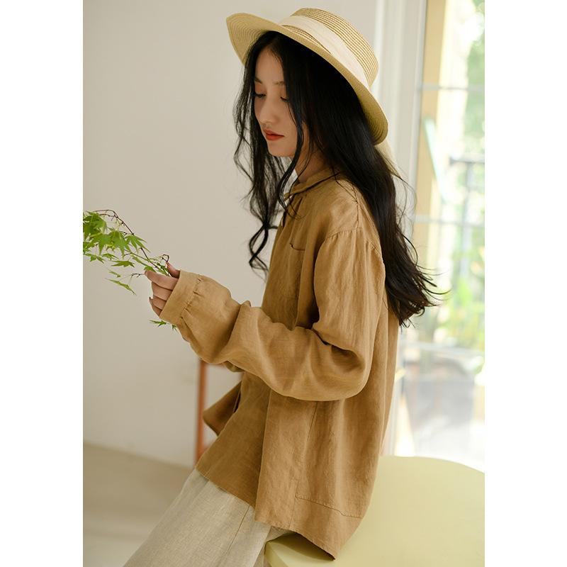 Cotton and Linen Women's Clothing 1116 Early Autumn New Long-sleeved Linen Shirt Women's Loose Retro Shirt Temperament Versatile Top