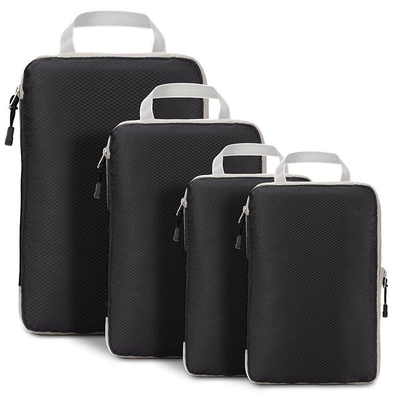 Four-Piece Compression Travel Storage Bag Set for Clothes, Toiletries, Digital Gear, and More