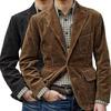 Long Sleeve Flap Pockets Single Breasted Men Jacket Autumn Winter Corduroy Lapel Office Suit Jacket