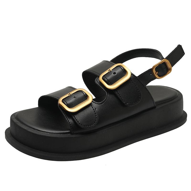 

Retro word with sandals women s summer new fashionable ins niche design flat beach shoes 40 чёрный