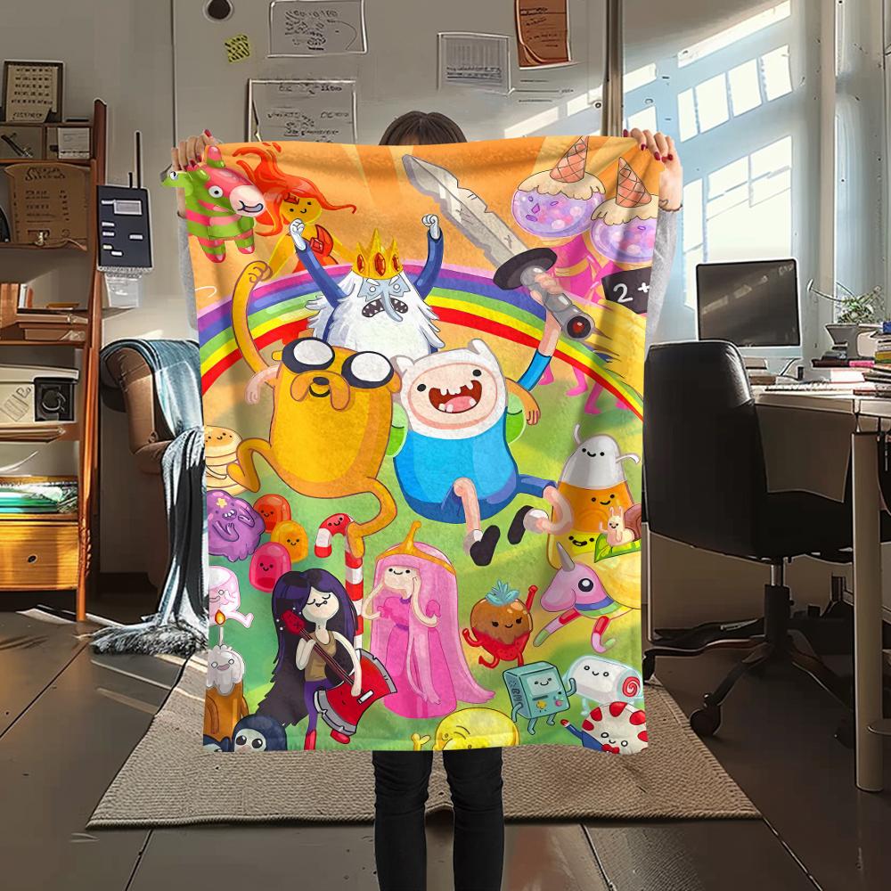1PC Adventure Time Print Flannel Blanket, High Quality All Seasons, Home Decor, Warmth and Comfort, Perfect for Christmas Gifts