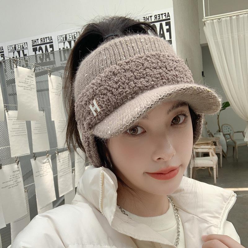 Ear Protection Warm Wool Cap Children's Winter Thickened Knitted Ponytail Hat Casual Versatile Empty Top Hat Cycling Hat