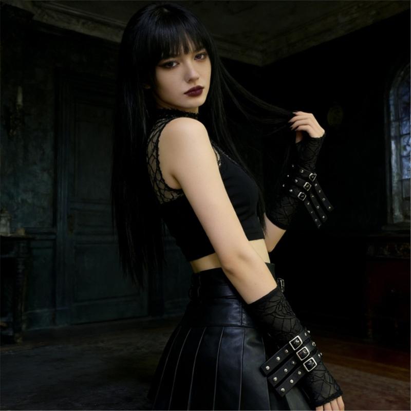 Adjustable Rock Style Lace Arm Protector With Embellished Design For Wrist Support And Stylish Defense