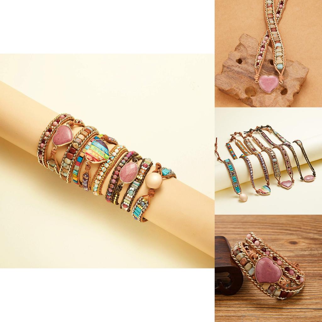 Three Layer Winding Leather Beaded Bracelet With Agate Stones For Women Gift